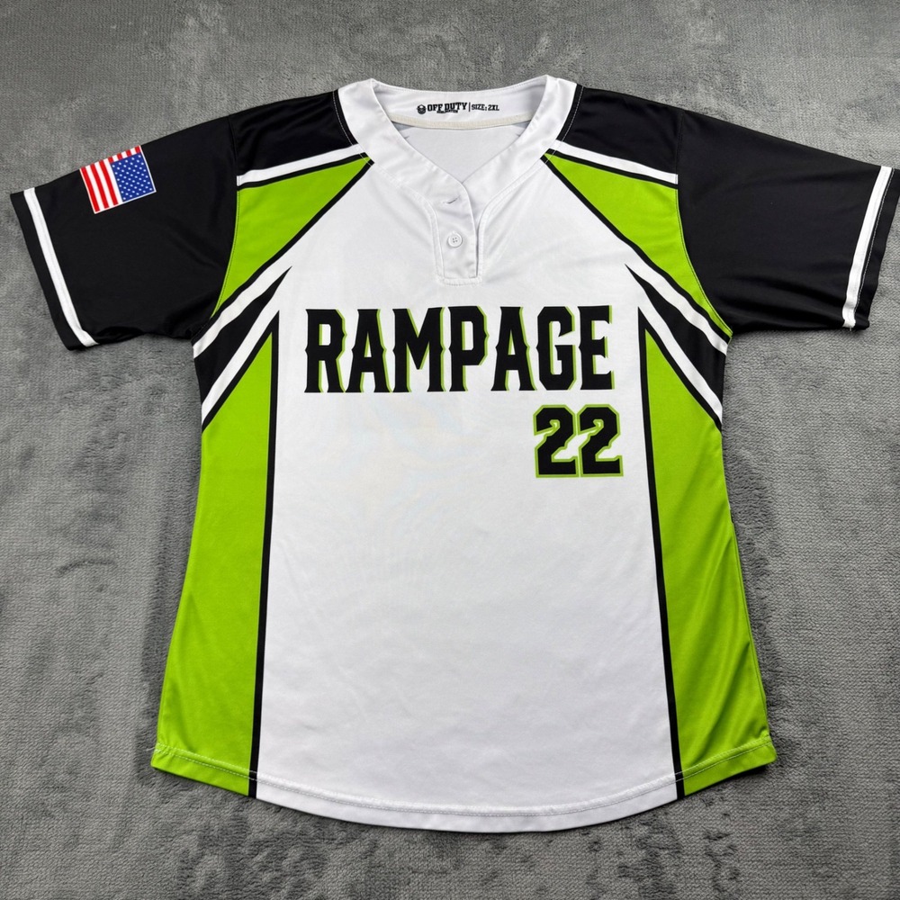 Off Duty Sublimation Rampage 22 Baseball Jersey Mens 2XL White Green Black